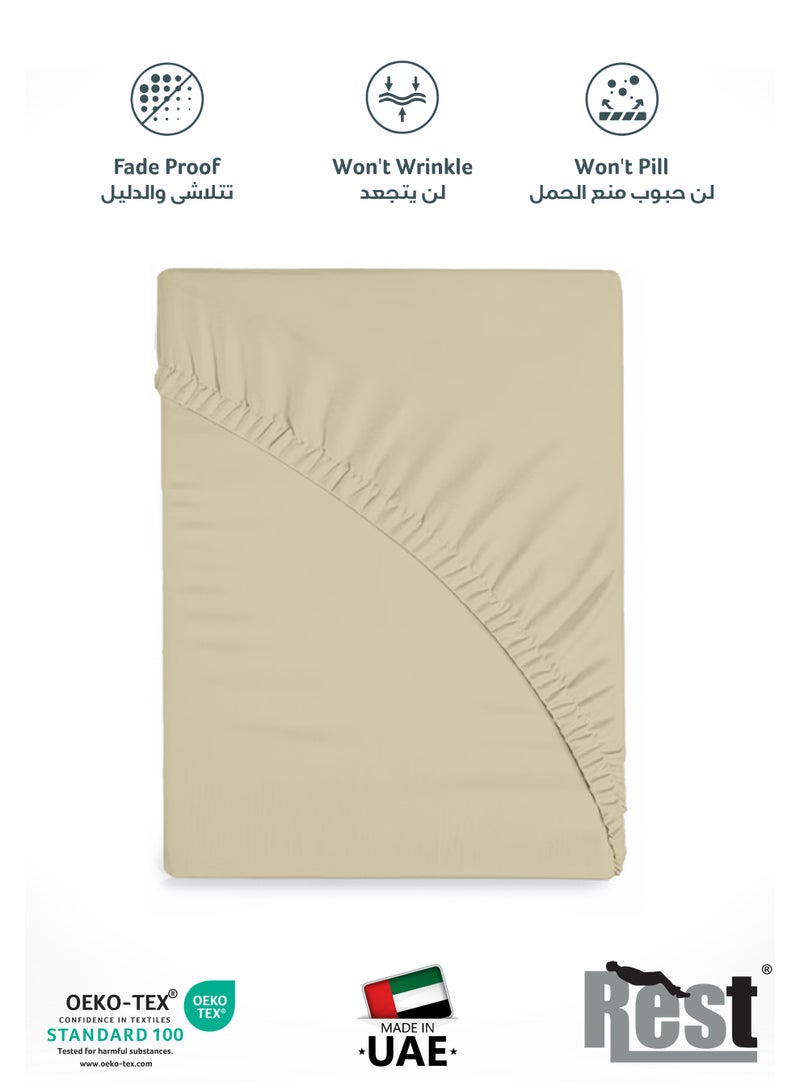 REST Fitted Bedsheet 120x200+25cm Breathable Plush Beige Fabric with Deep Pockets Machine Washable for Optimal Protection - Image 4